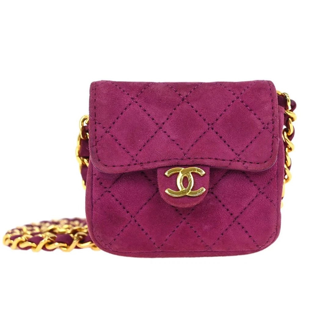 CHANEL PINK SUEDE MICRO CLASSIC FLAP SHOULDER BAG (1 of 2)