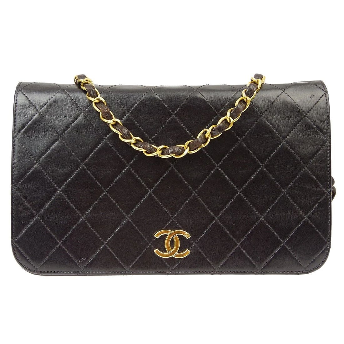 CHANEL BLACK LAMBSKIN PUSHLOCK SMALL FULL FLAP SHOULDER BAG (1 of 2)