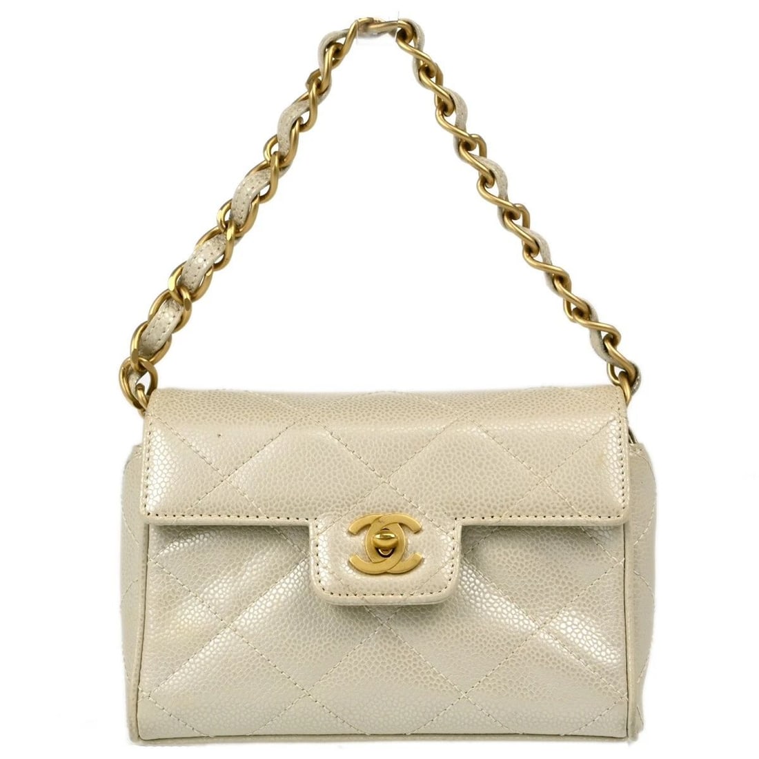 CHANEL WHITE CALFSKIN SINGLE FLAP HANDBAG (1 of 2)