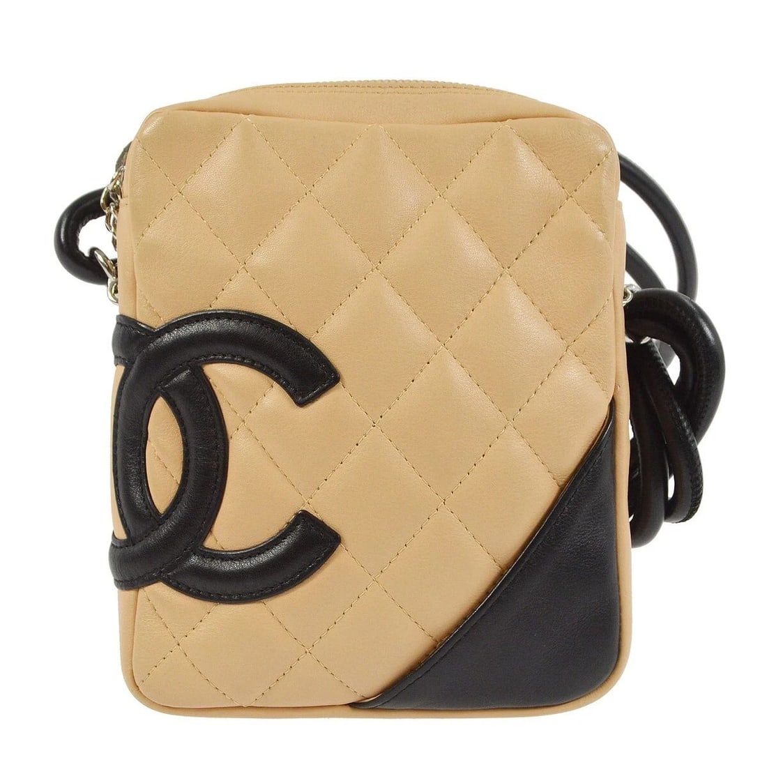 CHANEL BEIGE BLACK CALFSKIN CAMBON LIGNE SHOULDER BAG (1 of 2)