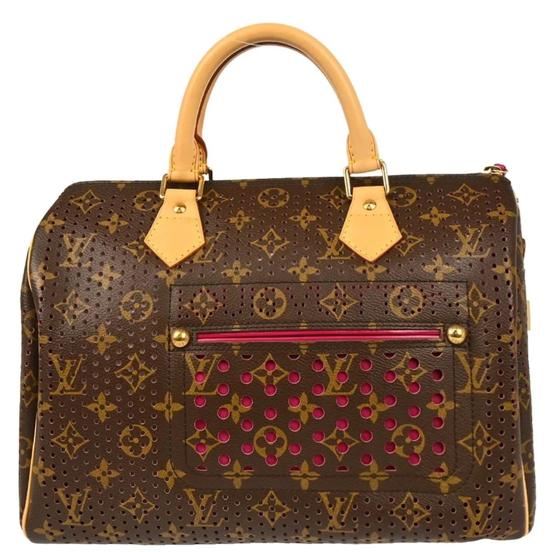 LOUIS VUITTON PINK MONOGRAM PERFO SPEEDY 30 HANDBAG: LOUIS VUITTON PINK MONOGRAM PERFO SPEEDY 30 HANDBAG Louis Vuitton Fuchsia Monogram Perfo Speedy 30 Handbag M95180 Description OUTSIDE: A+: VERY GOOD CONDITION!! INSIDE: A+: VERY GOOD CONDITION!! S : N