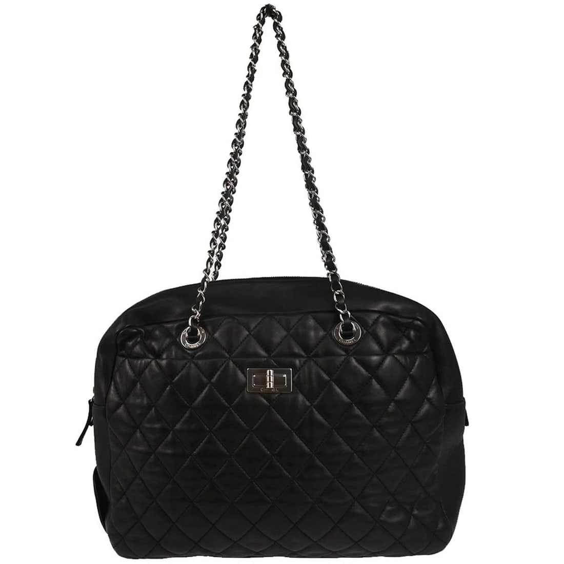 CHANEL BLACK LAMBSKIN MADEMOISELLE LOCK SHOULDER BAG (1 of 2)