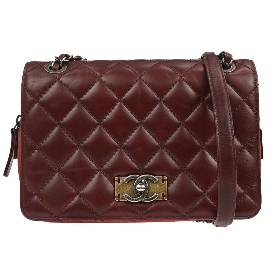 CHANEL BORDEAUX CALFSKIN DAY TRIP FLAP SHOULDER BAG (1 of 2)