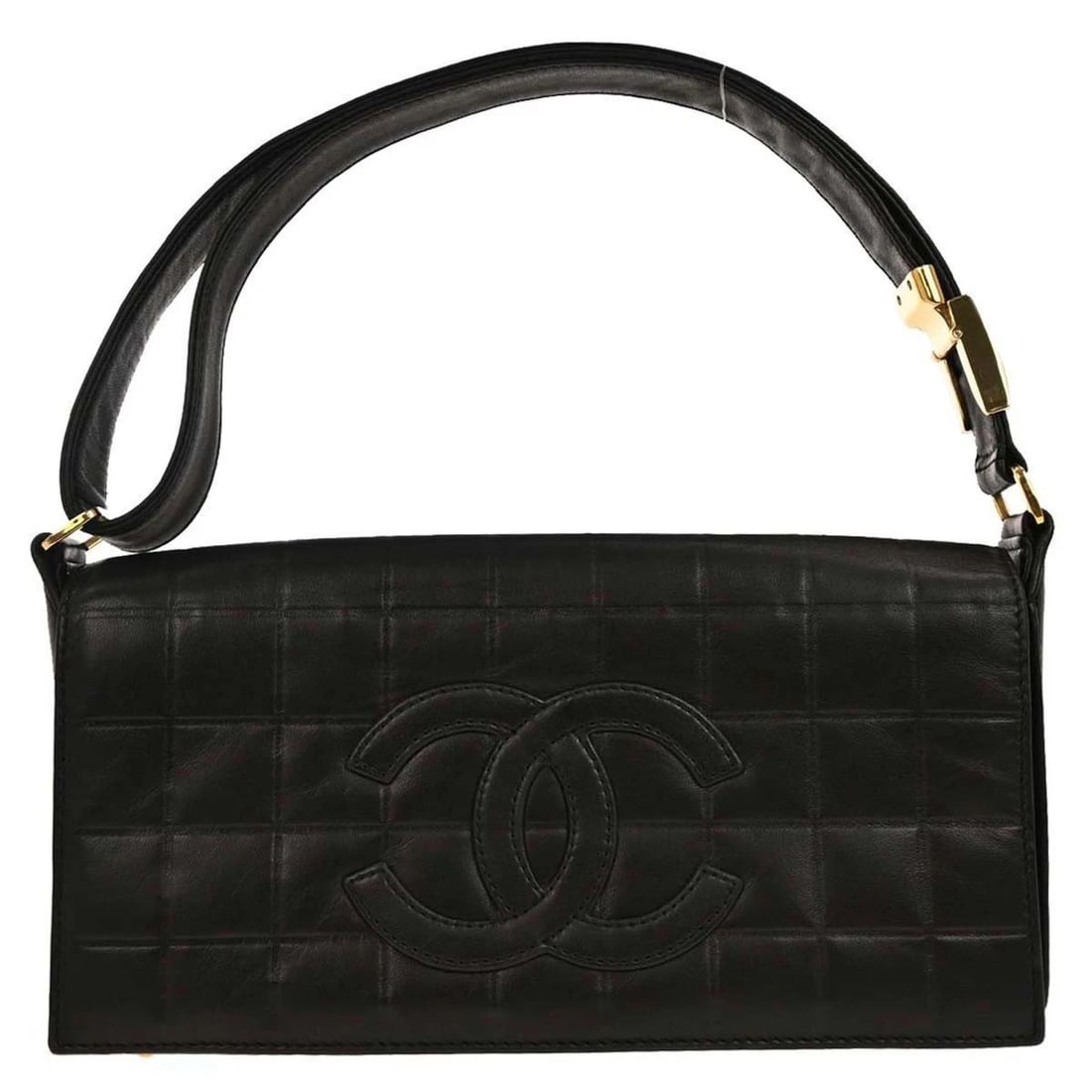 CHANEL BLACK LAMBSKIN CHOCO BAR SHOULDER BAG (1 of 2)