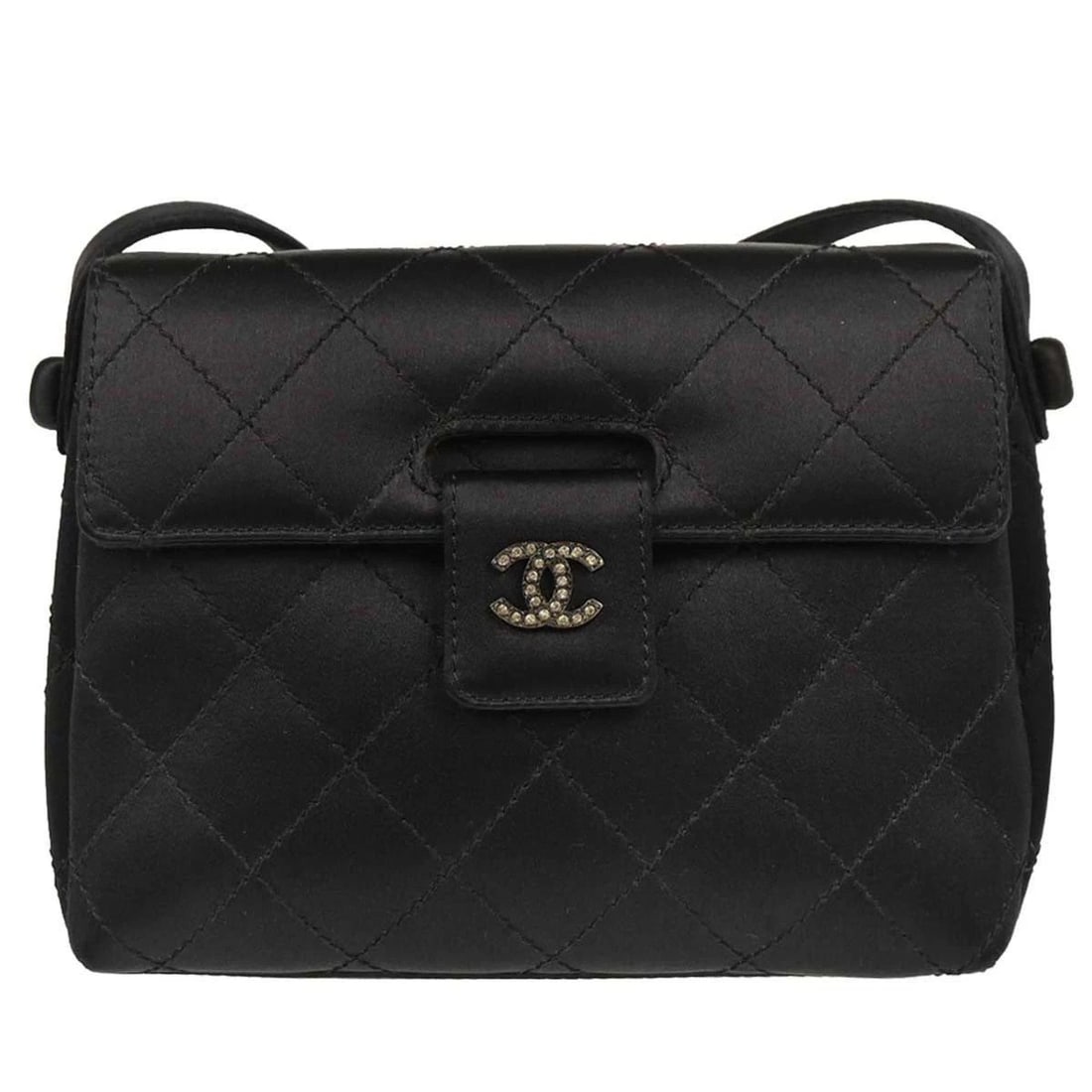 CHANEL BLACK SATIN SHOULDER BAG (1 of 2)