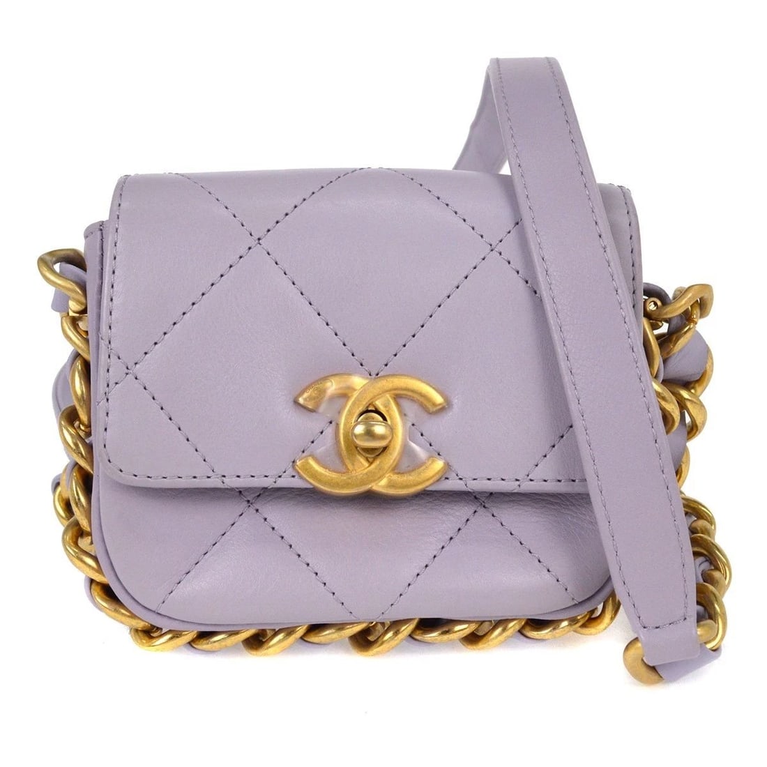 CHANEL PURPLE CALFSKIN FRAMING CHAIN FLAP BAG (1 of 2)