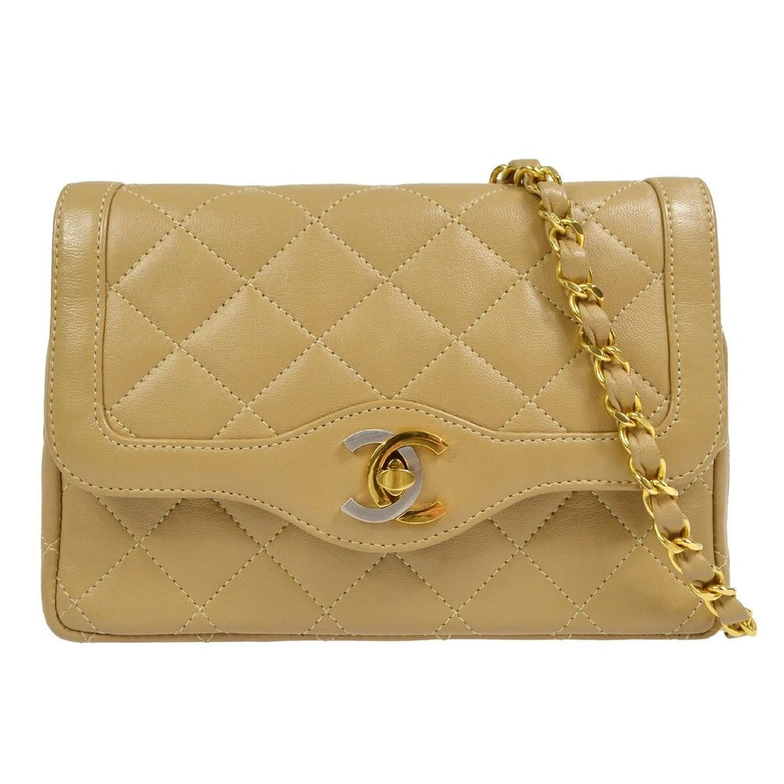 CHANEL BEIGE LAMBSKIN PARIS LIMITED SINGLE CHAIN SHOULDER BAG (1 of 2)