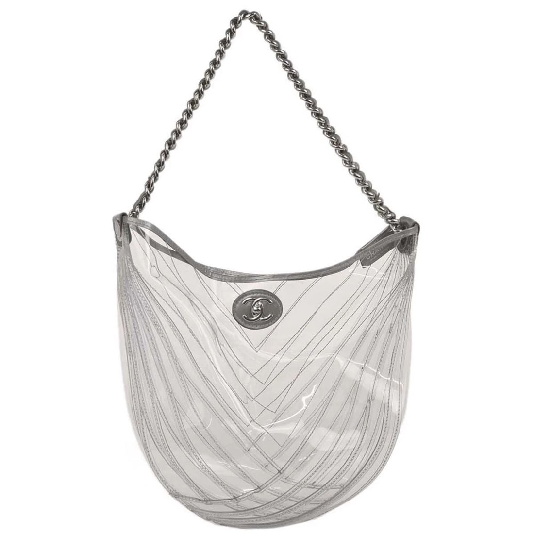 CHANEL CLEAR PVC CHEVRON TOTE HANDBAG: CHANEL CLEAR PVC CHEVRON TOTE HANDBAG Chanel Handbag Description OUTSIDE: A: GOOD CONDITION!! Minor dirt. INSIDE: A: GOOD CONDITION!! Minor dirt. S : New / new without a tag. SA : Excellent condition.