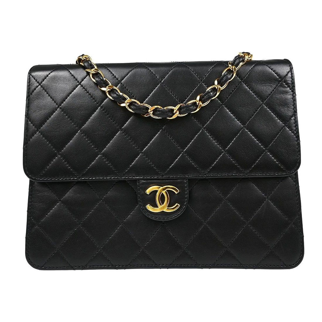 CHANEL BLACK LAMBSKIN TURNLOCK SMALL HALF FLAP SHOULDER BAG (1 of 2)