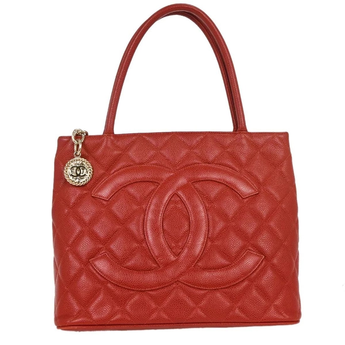 CHANEL RED CALFSKIN MEDALLION TOTE HANDBAG (1 of 2)