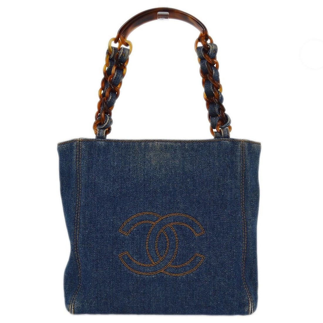 CHANEL BLUE DENIM CHAIN TOTE HANDBAG (1 of 2)