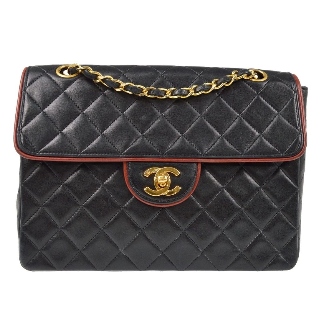 CHANEL BLACK LAMBSKIN CLASSIC SINGLE FLAP SHOULDER BAG (1 of 2)