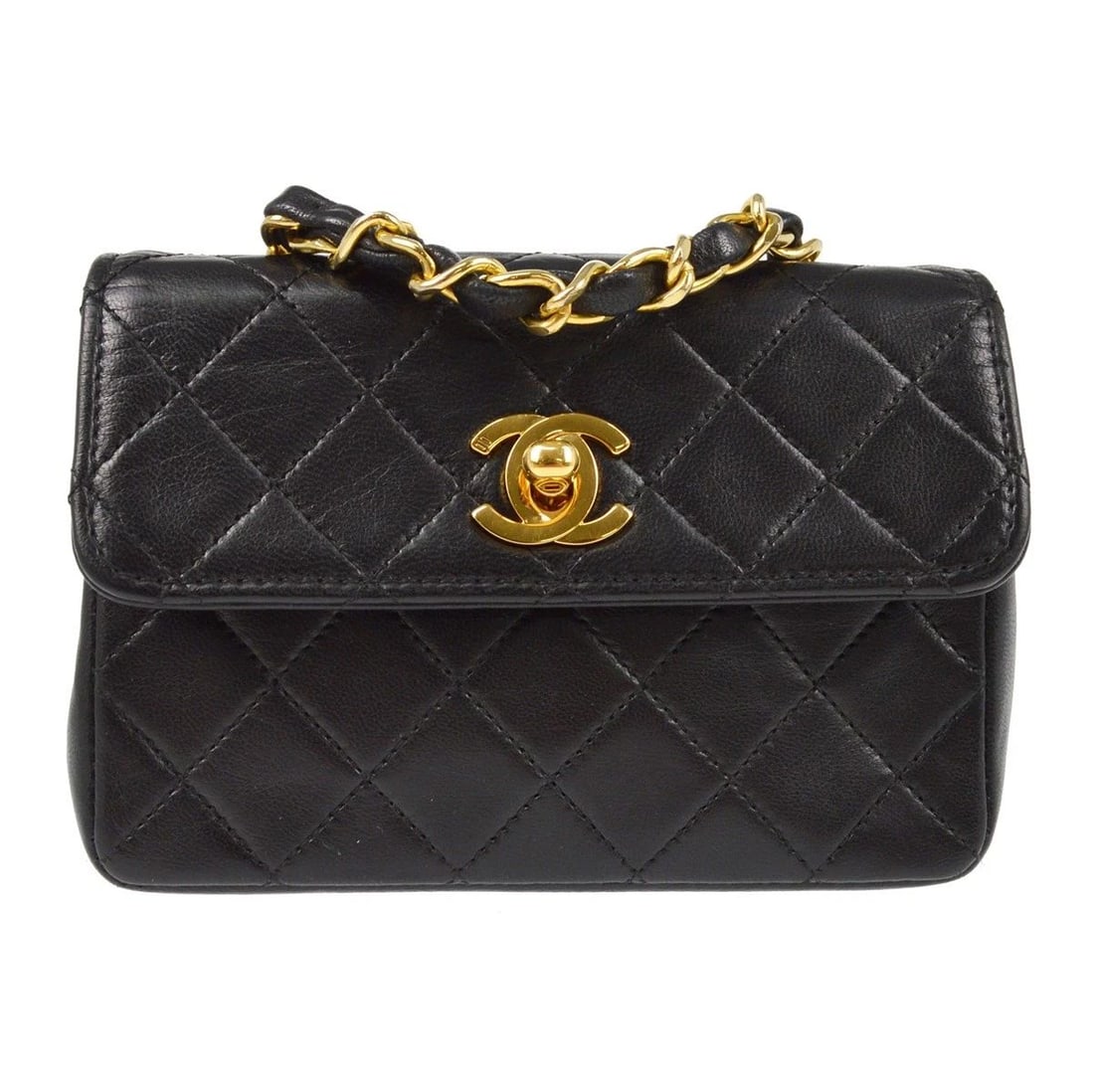 CHANEL BLACK LAMBSKIN STRAIGHT FLAP SHOULDER BAG (1 of 2)