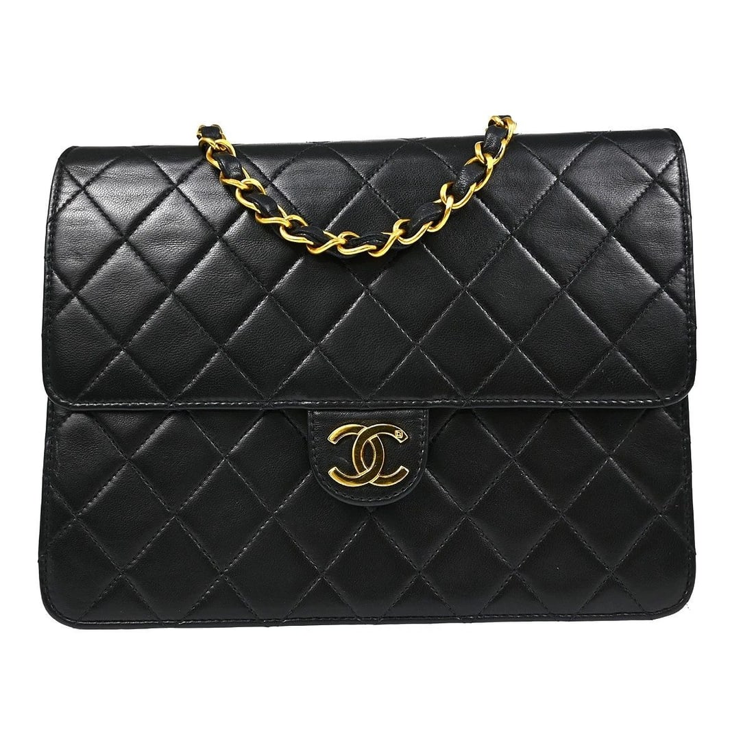 CHANEL BLACK LAMBSKIN TURNLOCK SMALL HALF FLAP SHOULDER BAG (1 of 2)