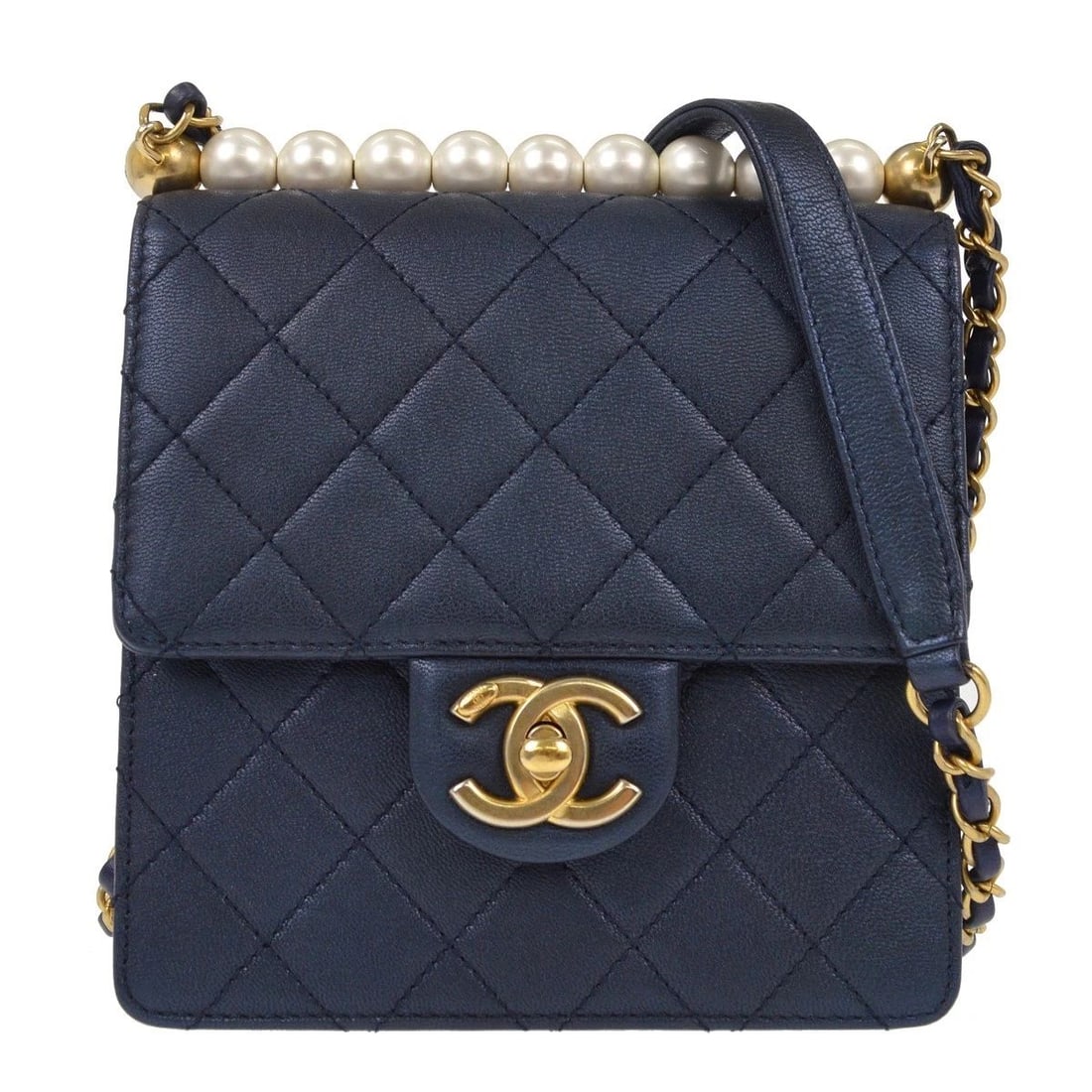 CHANEL METALLIC BLUE LAMBSKIN SINGLE FLAP SHOULDER BAG (1 of 2)