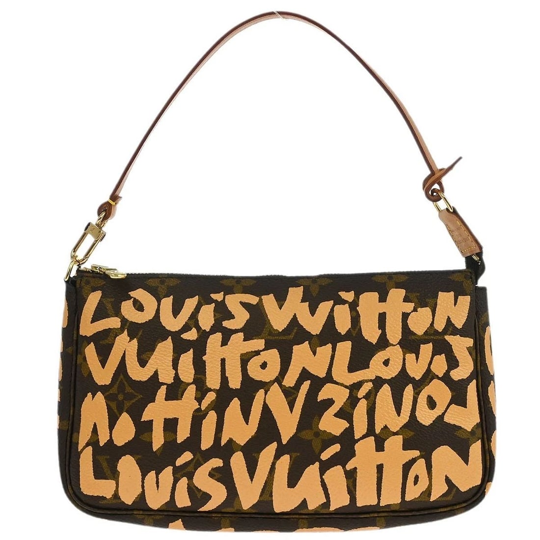 LOUIS VUITTON BEIGE GRAFFITI POCHETTE ACCESSOIRES HANDBAG: LOUIS VUITTON BEIGE GRAFFITI POCHETTE ACCESSOIRES HANDBAG Louis Vuitton Graffiti Pochette Accessoires Handbag M92193 Description OUTSIDE : A: GOOD CONDITION!! Scuffs, discoloration and dirt on the lea