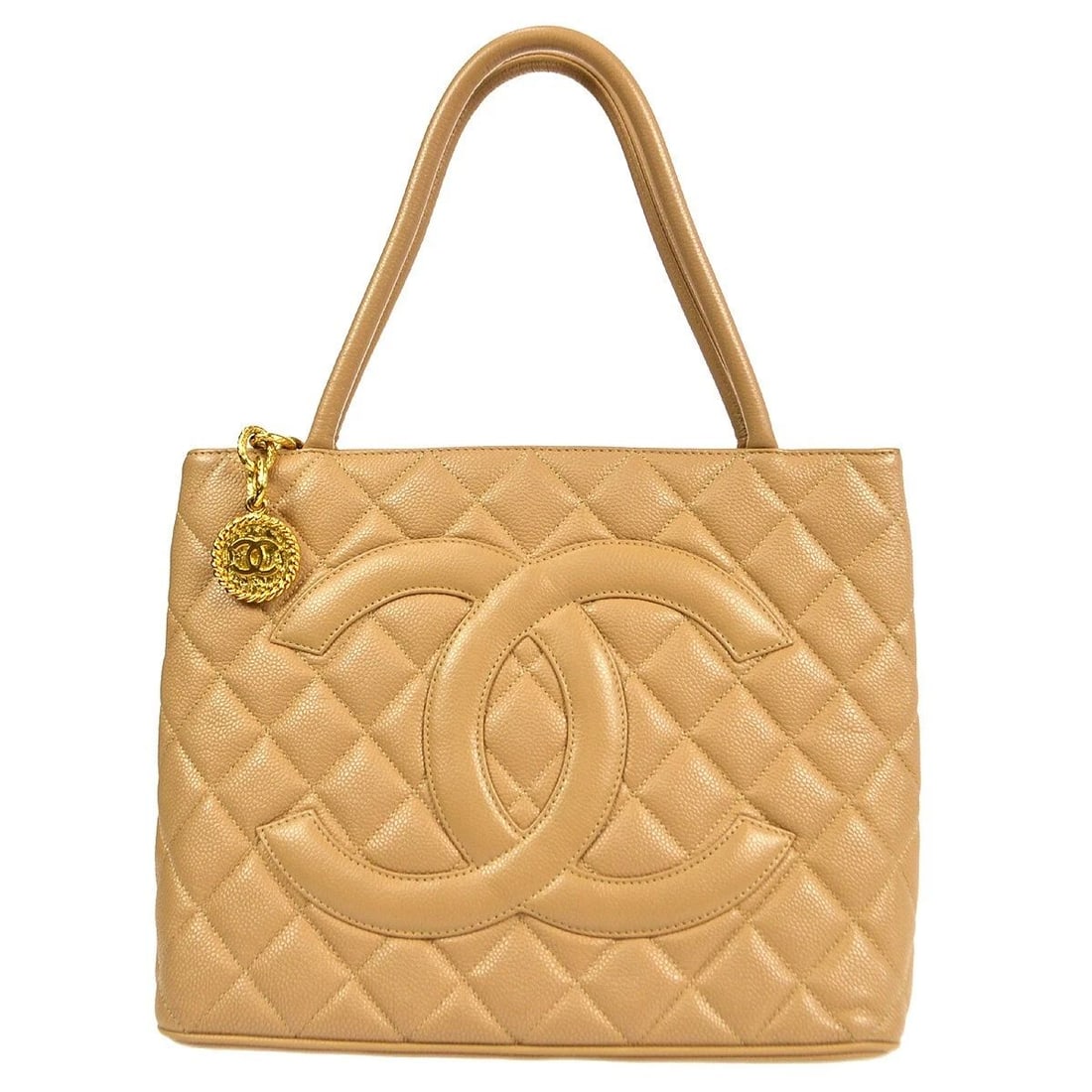 CHANEL BEIGE CALFSKIN MEDALLION QUILTED TOTE HANDBAG (1 of 2)