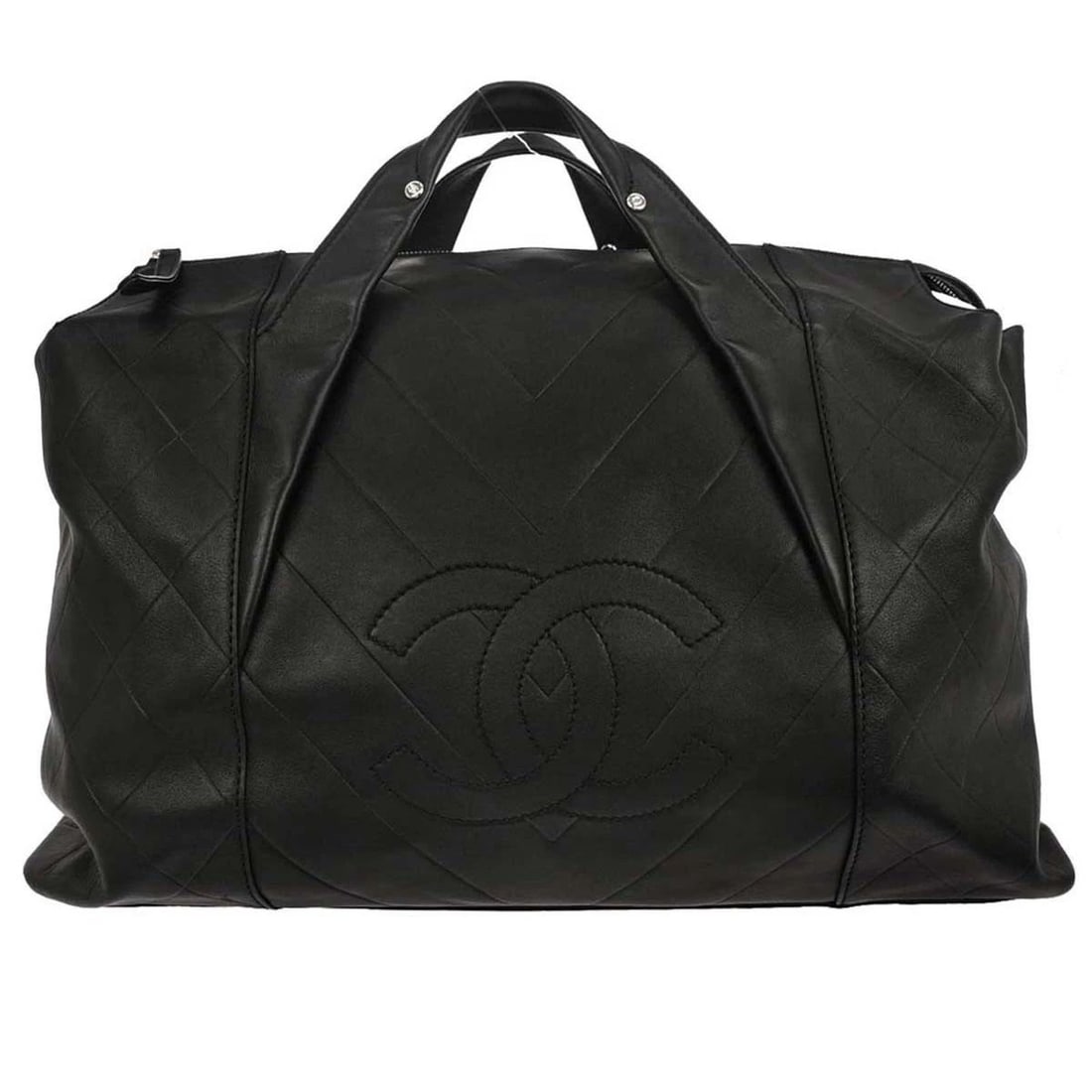 CHANEL BLACK LAMBSKIN CHEVRON DUFFLE HANDBAG (1 of 2)