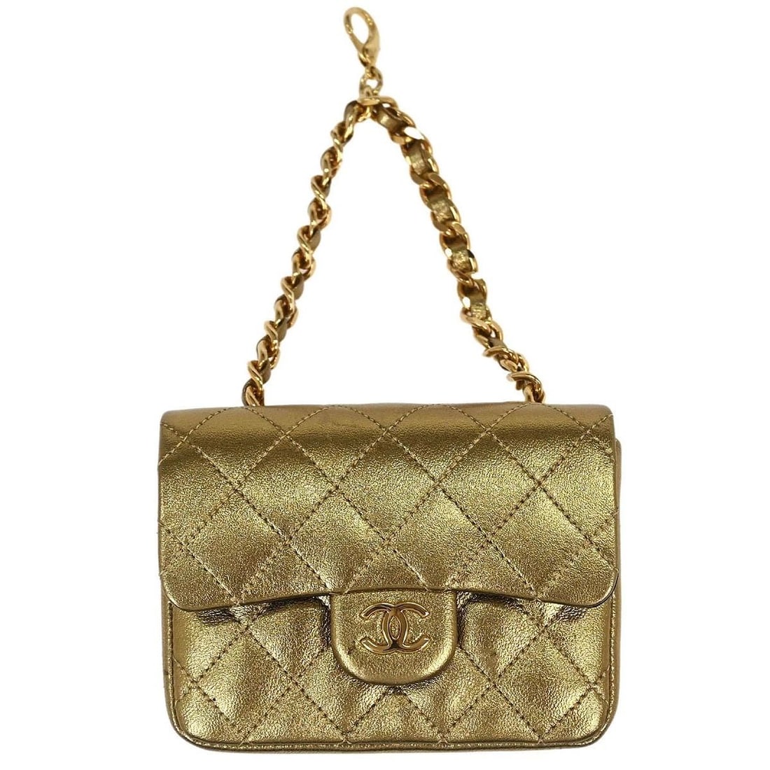 CHANEL METALLIC GOLD LAMBSKIN CLASSIC FLAP MICRO BAG (1 of 2)