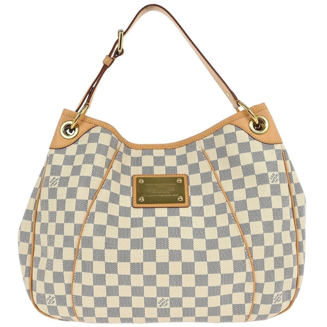 LOUIS VUITTON DAMIER AZUR GALLIERA PM SHOULDER BAG: LOUIS VUITTON DAMIER AZUR GALLIERA PM SHOULDER BAG Louis Vuitton Damier Azur Galliera PM Shoulder Bag N55215 Description OUTSIDE : SA: GREAT CONDITION!! Some discoloration on the leather parts. INSIDE
