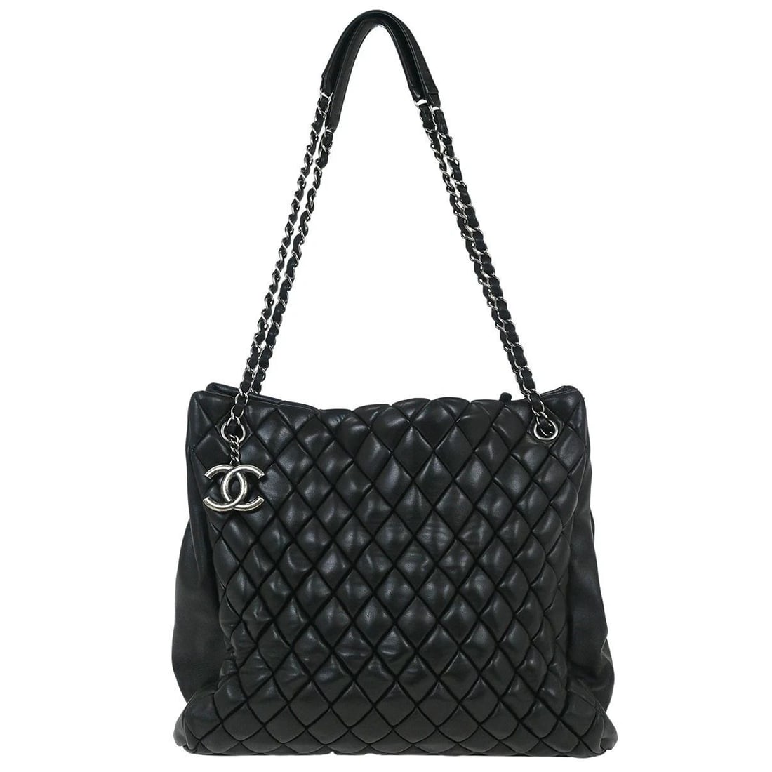 CHANEL BLACK CALFSKIN BUBBLE QUILT TOTE SHOULDER BAG (1 of 2)