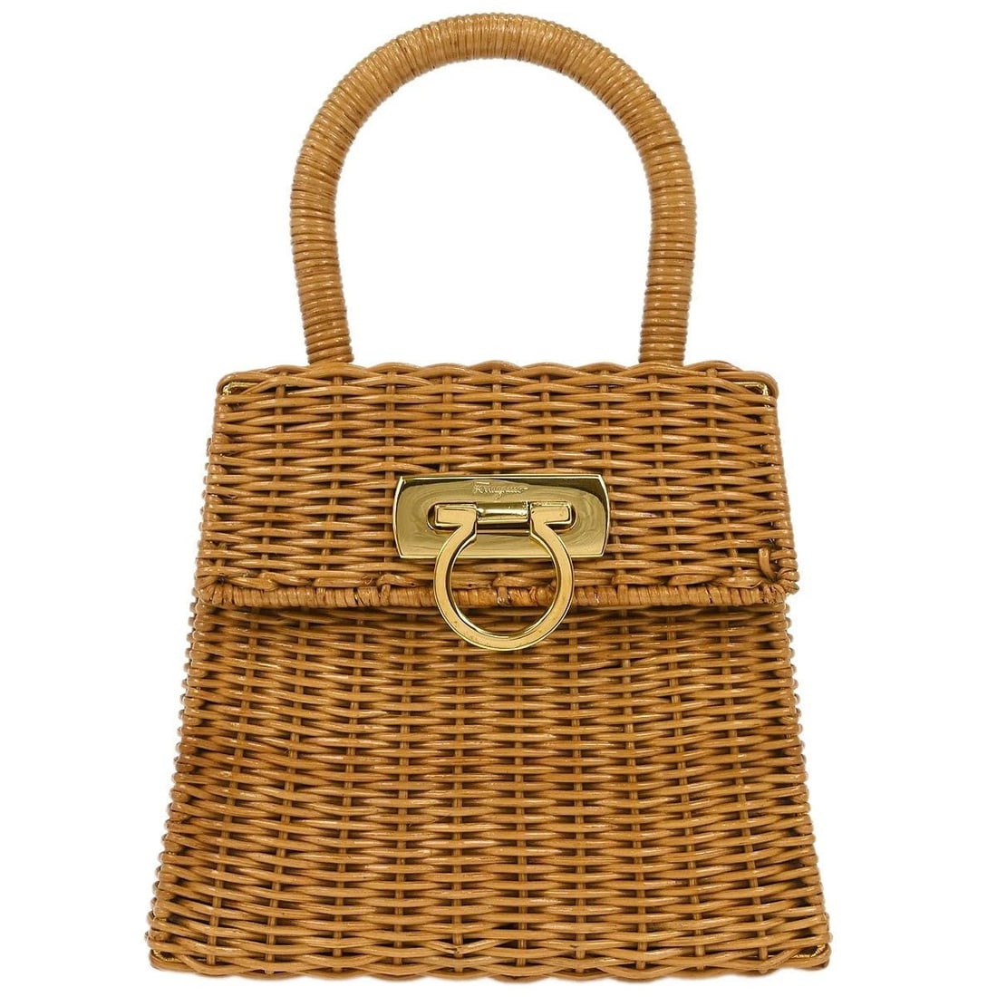 SALVATORE FERRAGAMO BEIGE RATAN GANCINI HANDBAG: SALVATORE FERRAGAMO BEIGE RATAN GANCINI HANDBAG Salvatore Ferragamo Handbag Description OUTSIDE: A: GOOD CONDITION!! Minor scuffs. Minor dirt. INSIDE: A+: VERY GOOD CONDITION!! S : New or new without