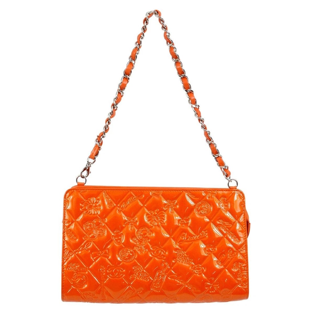 CHANEL ORANGE PATENT LEATHER ICON CHAIN HANDBAG (1 of 2)