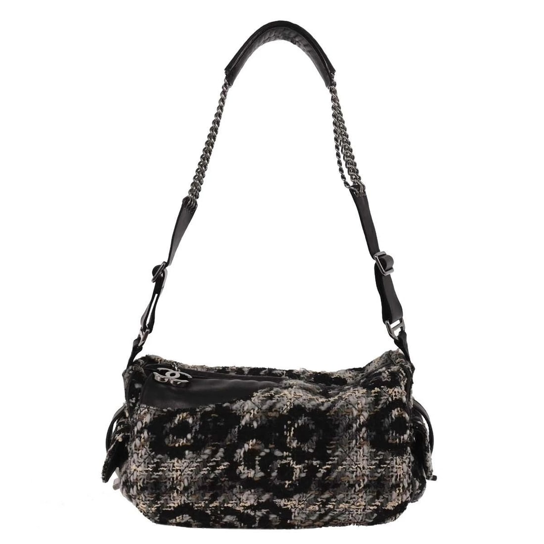 CHANEL BLACK TWEED CAMELLIA SHOULDER BAG (1 of 2)
