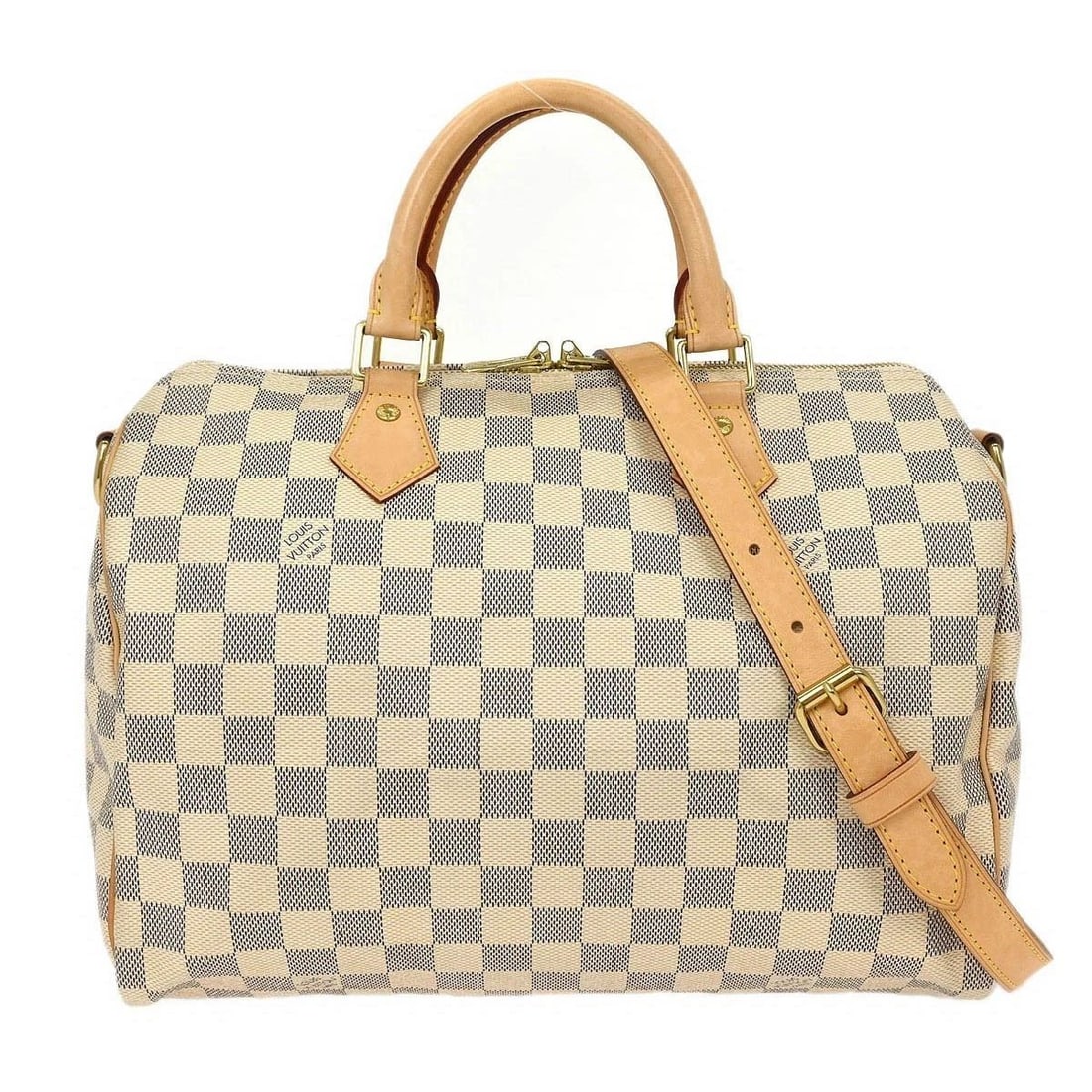 LOUIS VUITTON DAMIER AZUR SPEEDY BANDOULIERE 30 HANDBAG: LOUIS VUITTON DAMIER AZUR SPEEDY BANDOULIERE 30 HANDBAG Louis Vuitton Damier Azur Speedy Bandouliere 30 Handbag N40592 Description OUTSIDE : A: GOOD CONDITION!! Scuffs and stains on the leather parts.