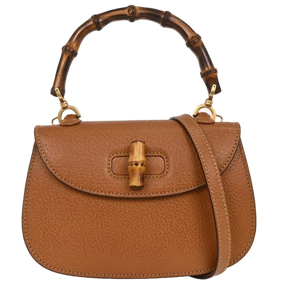 GUCCI BROWN PIGSKIN BAMBOO 2WAY HANDBAG (1 of 2)