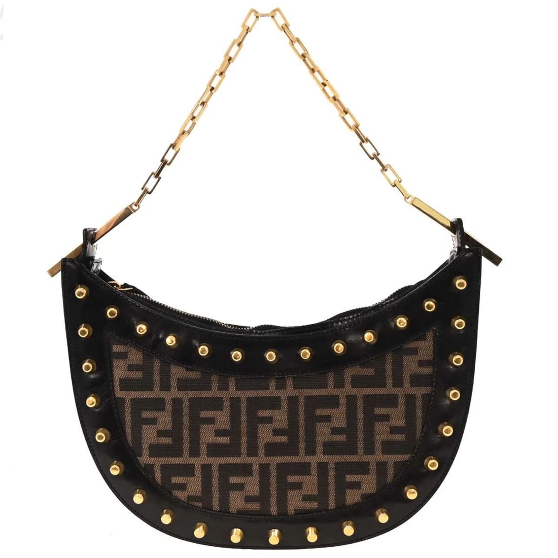 FENDI BLACK BROWN STUDDED ZUCCA HANDBAG: FENDI BLACK BROWN STUDDED ZUCCA HANDBAG Fendi Studded Zucca Handbag Description OUTSIDE: A: GOOD CONDITION!! INSIDE: AB: FAIR CONDITION!! Stains. S : New or new without a tag. SA : Excellent condition