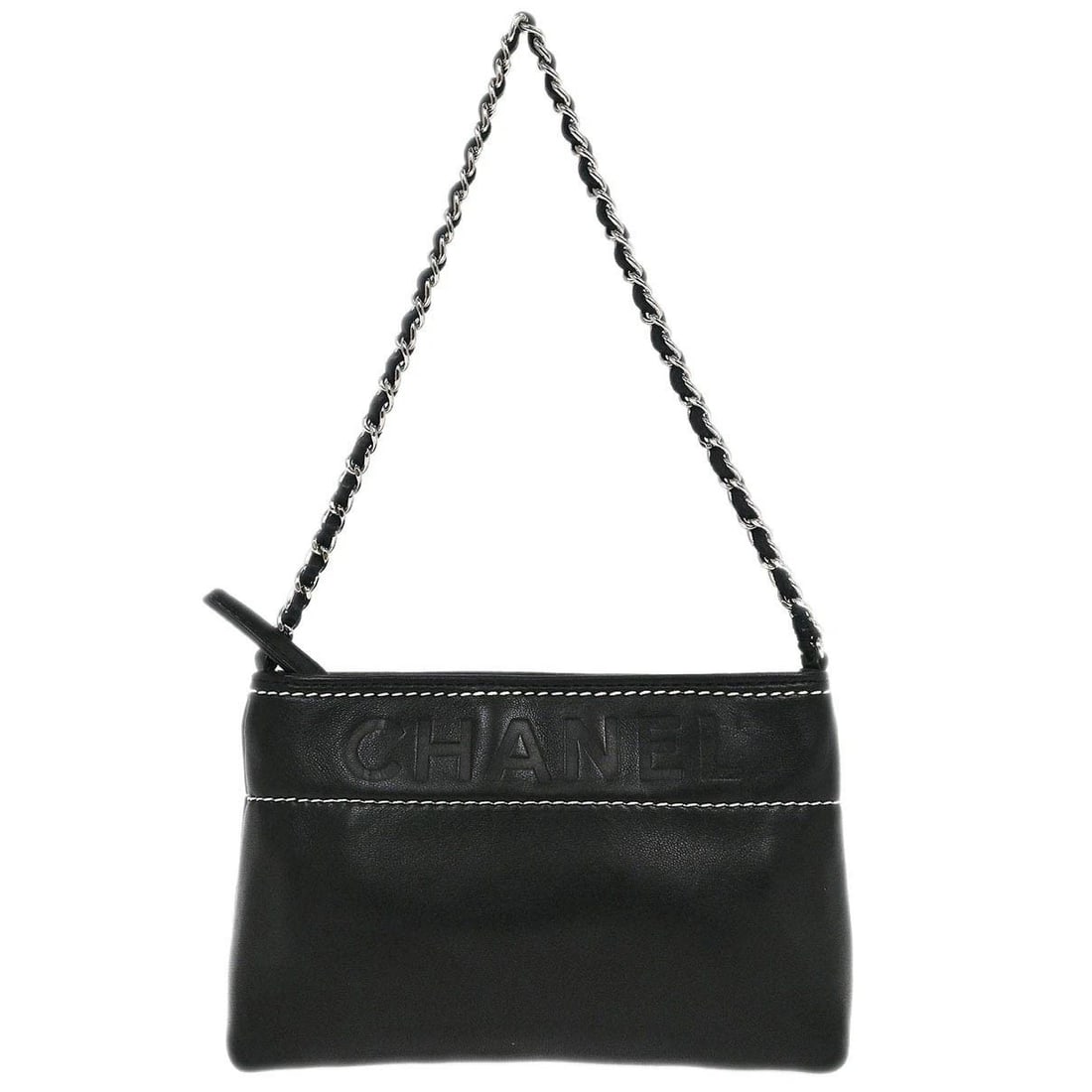 CHANEL BLACK LAMBSKIN POUCH HANDBAG (1 of 2)