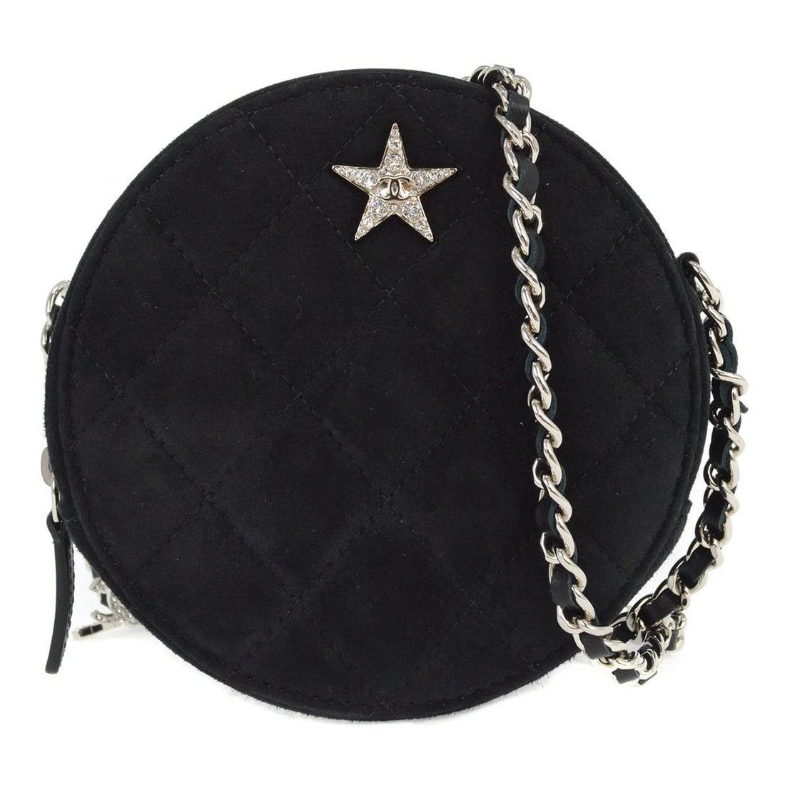 CHANEL BLACK SUEDE COCOSTELLAR ROUND SHOULDER BAG: CHANEL BLACK SUEDE COCOSTELLAR ROUND SHOULDER BAG Chanel Cocostellar Round Shoulder Bag Description OUTSIDE: A+: VERY GOOD CONDITION!! INSIDE: A+: VERY GOOD CONDITION!! S : New or new without a tag. S