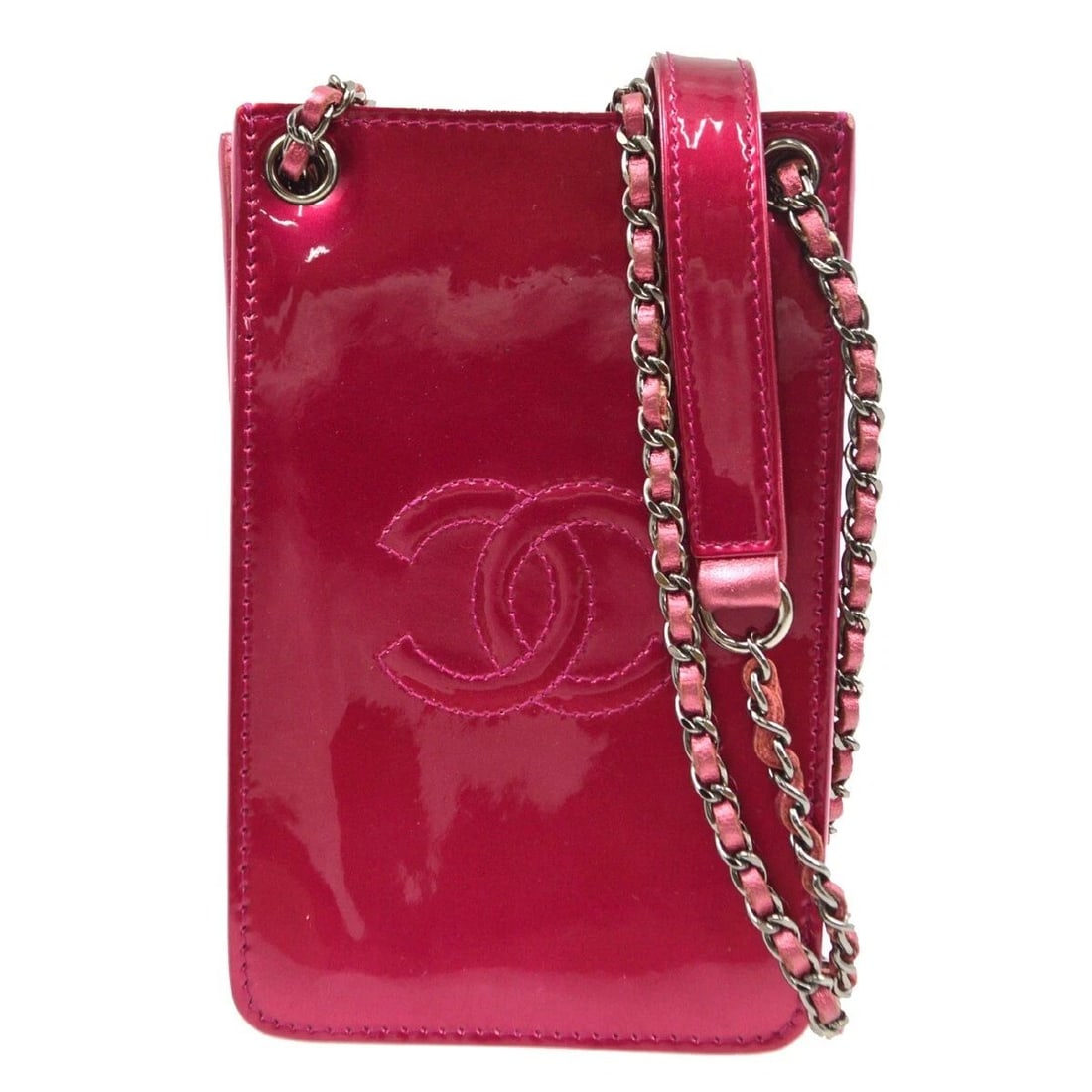 CHANEL PINK PATENT LEATHER CHAIN POCHETTE SHOULDER BAG: CHANEL PINK PATENT LEATHER CHAIN POCHETTE SHOULDER BAG Chanel Chain Shoulder Bag Description OUTSIDE: A : GOOD CONDITION!! INSIDE: A : GOOD CONDITION!! S : New or new without a tag. SA : Excellent con