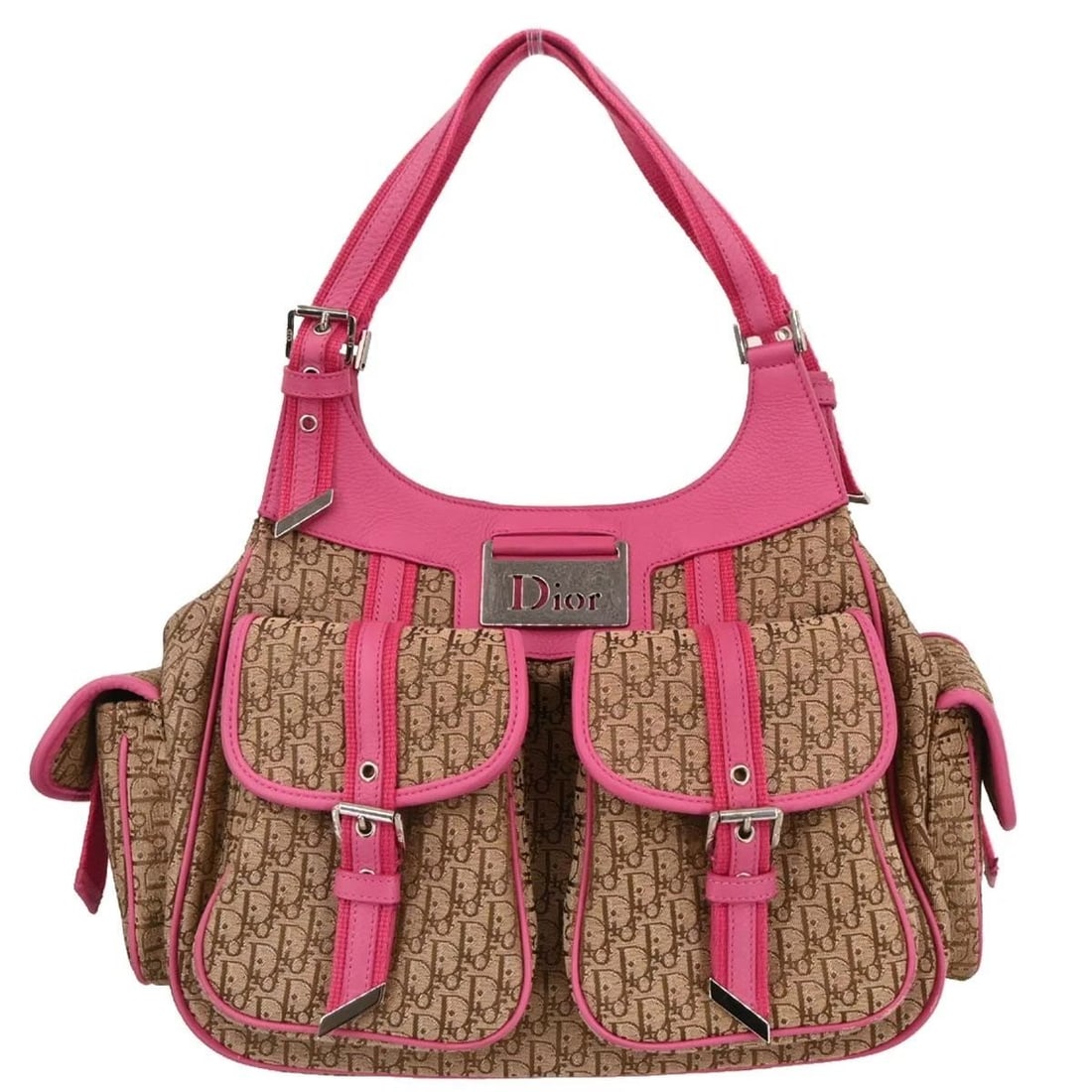 CHRISTIAN DIOR BEIGE TROTTER HANDBAG: CHRISTIAN DIOR BEIGE TROTTER HANDBAG Christian Dior Trotter Handbag Description OUTSIDE : A: GOOD CONDITION!! Edge has scuffs. Dirt on the leather parts around metal fittings. INSIDE : A: GOOD CONDITI