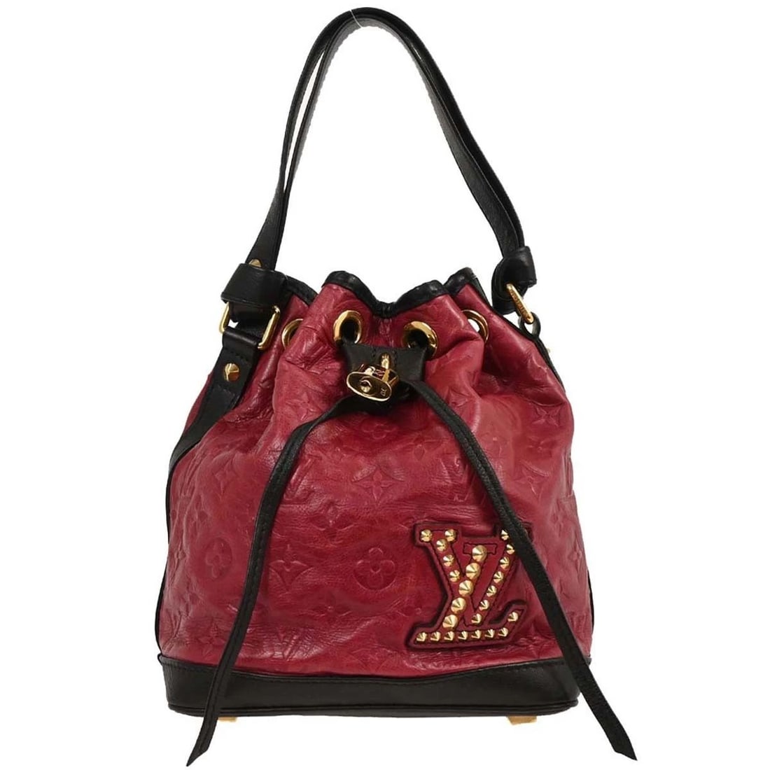 LOUIS VUITTON RED MONOGRAM NEO NOE HIVER BUCKET DRAWSTRING HANDBAG: LOUIS VUITTON RED MONOGRAM NEO NOE HIVER BUCKET DRAWSTRING HANDBAG Louis Vuitton Red Monogram Neo Noe Bucket Drawstring Handbag Description OUTSIDE: A+: VERY GOOD CONDITION!! INSIDE: A+: VERY GOOD CON
