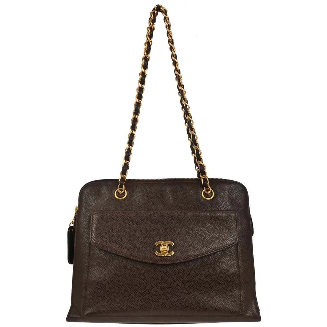 CHANEL BROWN CALFSKIN CHAIN TOTE BAG (1 of 2)