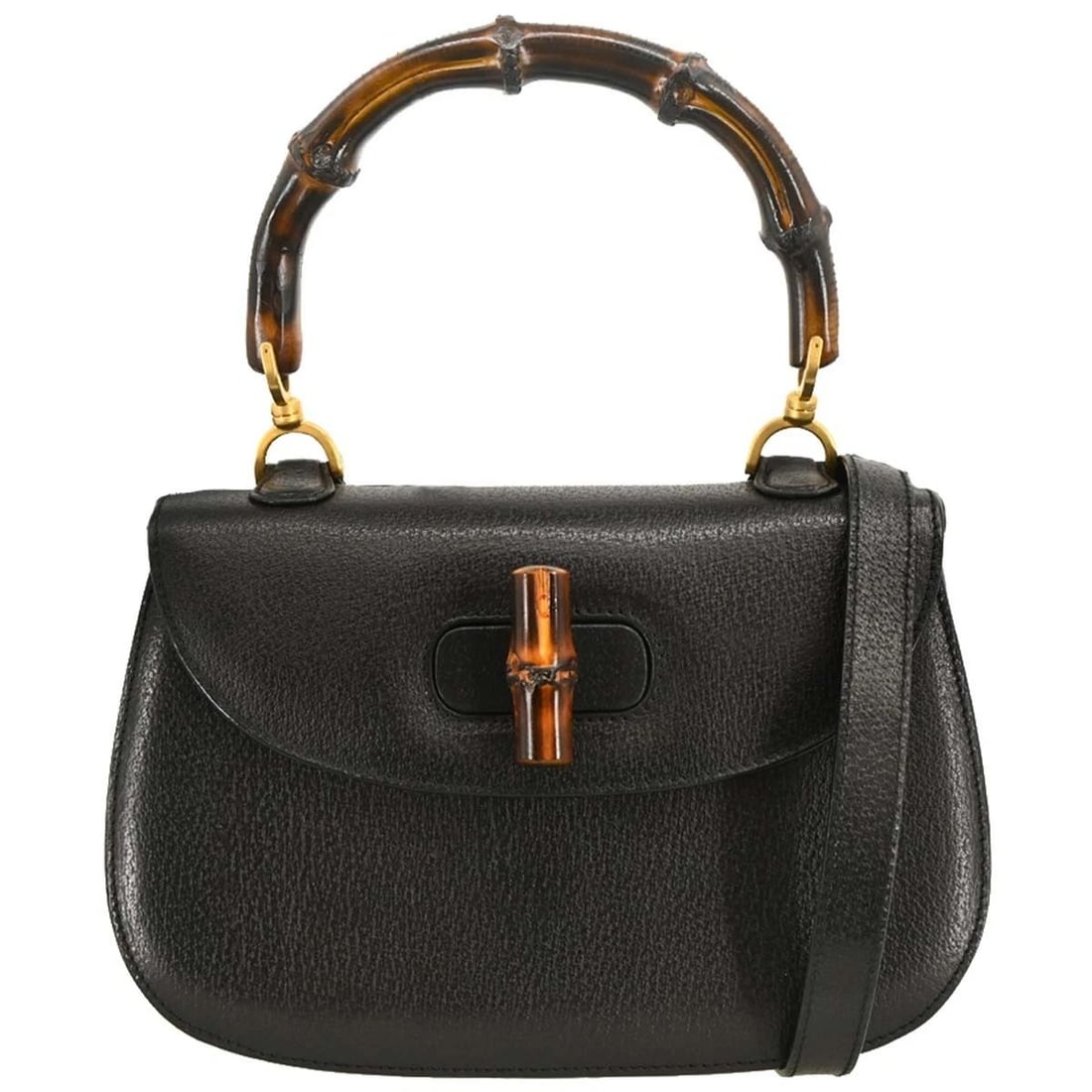 GUCCI BLACK LEATHER BAMBOO 2WAY HANDBAG (1 of 2)