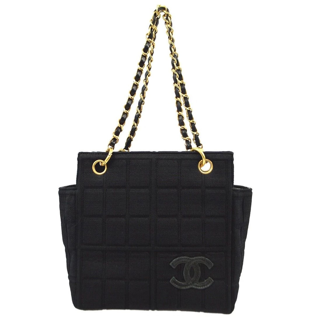CHANEL BLACK COTTON CHOCO BAR HANDBAG: CHANEL BLACK COTTON CHOCO BAR HANDBAG Chanel Black Cotton Choco Bar Handbag Description OUTSIDE : AB : FAIR CONDITION!! INSIDE : AB : FAIR CONDITION!! Scratched S : New or new without a tag. SA : Exce
