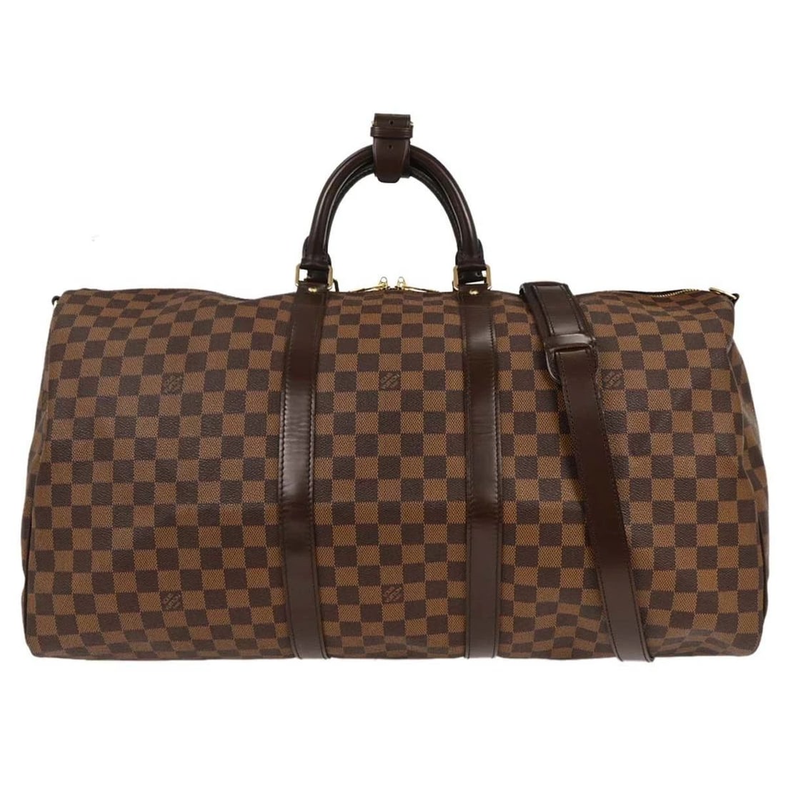 LOUIS VUITTON DAMIER KEEPALL BANDOULIERE 55 DUFFLE BAG: LOUIS VUITTON DAMIER KEEPALL BANDOULIERE 55 DUFFLE BAG Louis Vuitton Damier Keepall Bandouliere 55 Duffle Bag N41414 Description OUTSIDE : A: GOOD CONDITION!! There are scuffs on the bottom edges. Scu
