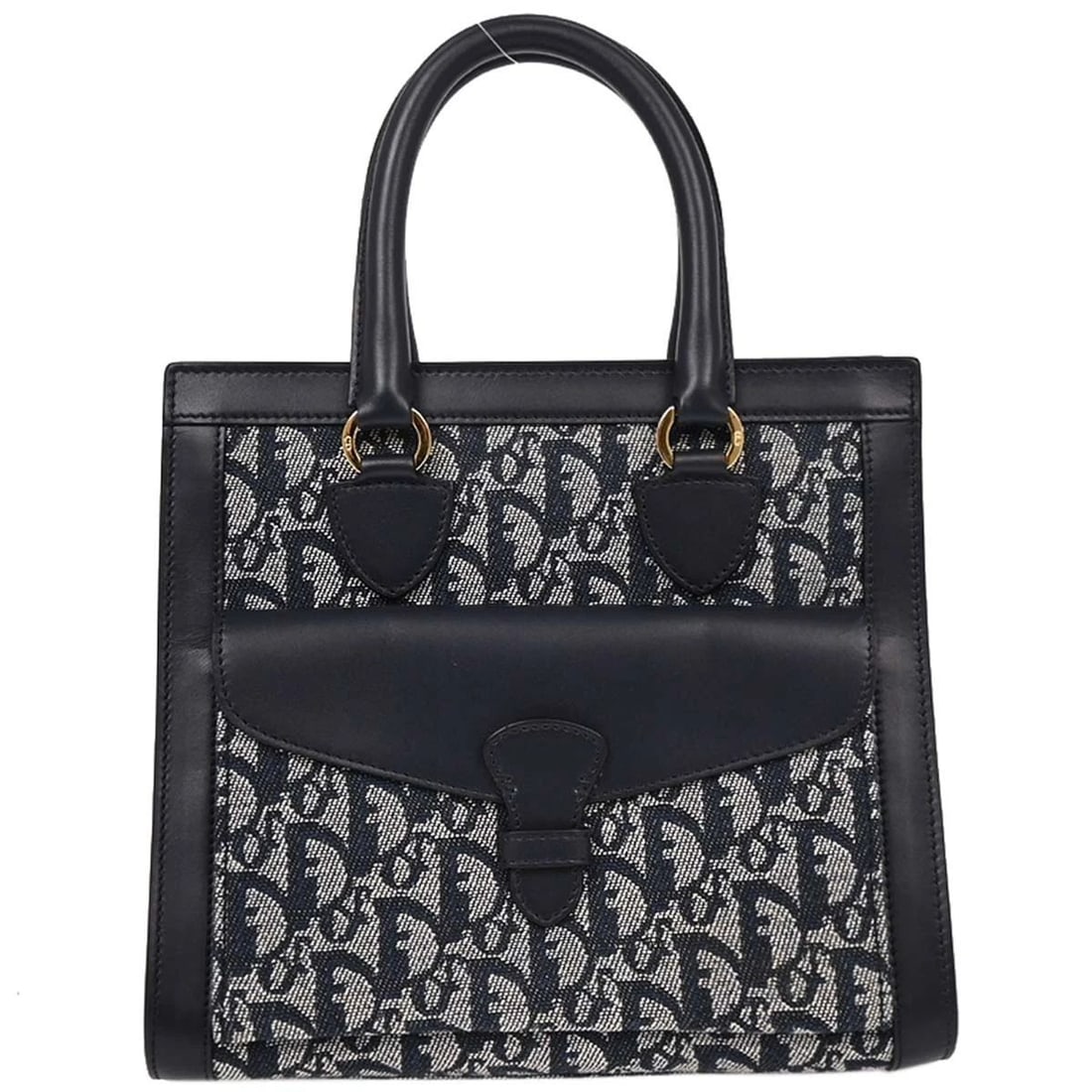 CHRISTIAN DIOR NAVY TROTTER HANDBAG: CHRISTIAN DIOR NAVY TROTTER HANDBAG Christian Dior Trotter Handbag Description OUTSIDE: A : GOOD CONDITION!! Scuffs on the leather parts. The bottom parts have stain. INSIDE: A+: VERY GOOD CONDITION!!