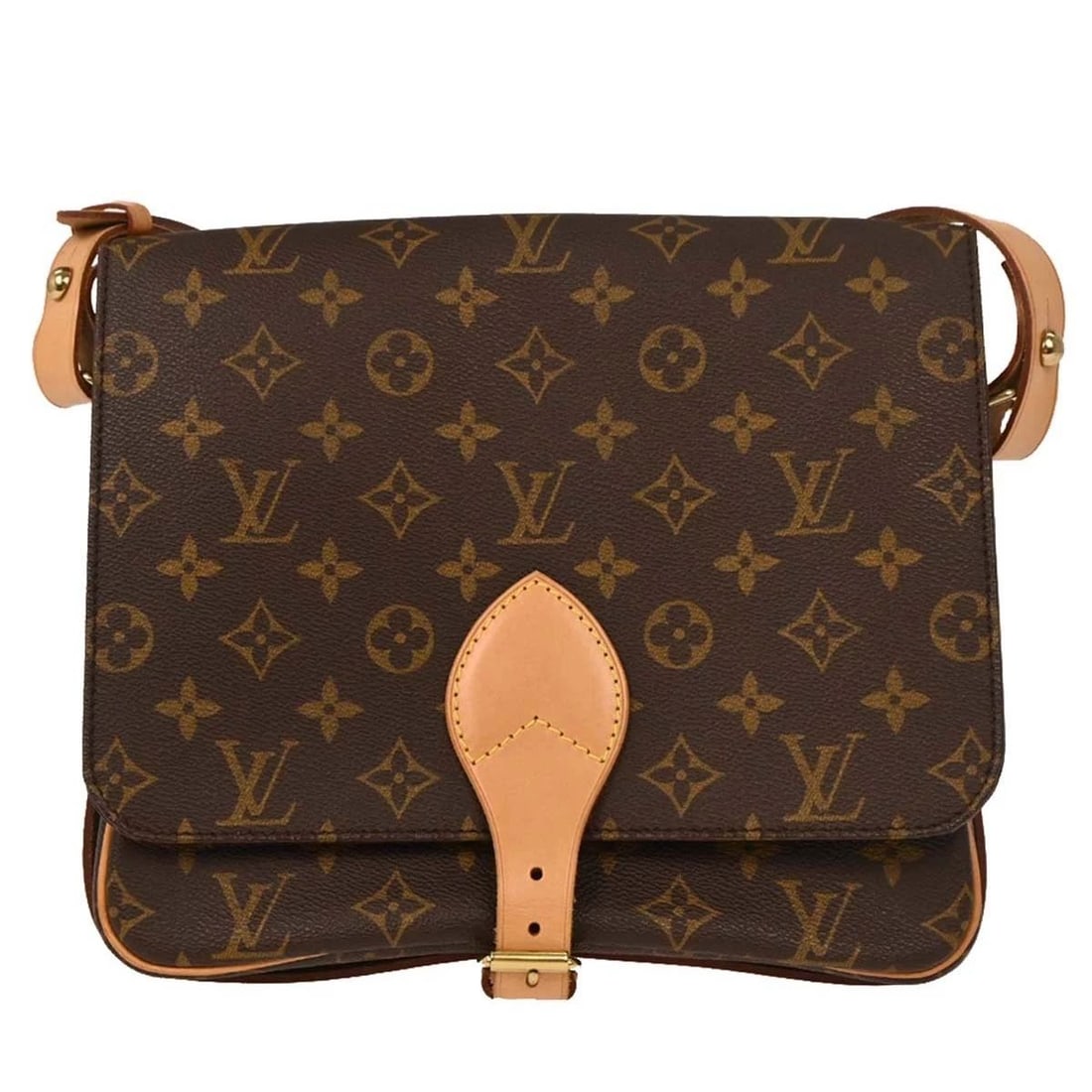 LOUIS VUITTON MONOGRAM CARTOUCHIERE GM SHOULDER BAG: LOUIS VUITTON MONOGRAM CARTOUCHIERE GM SHOULDER BAG Louis Vuitton Monogram Cartouchiere GM Shoulder Bag M51252 Description OUTSIDE : A+: VERY GOOD CONDITION!! Slightly stains on the leather parts. INS