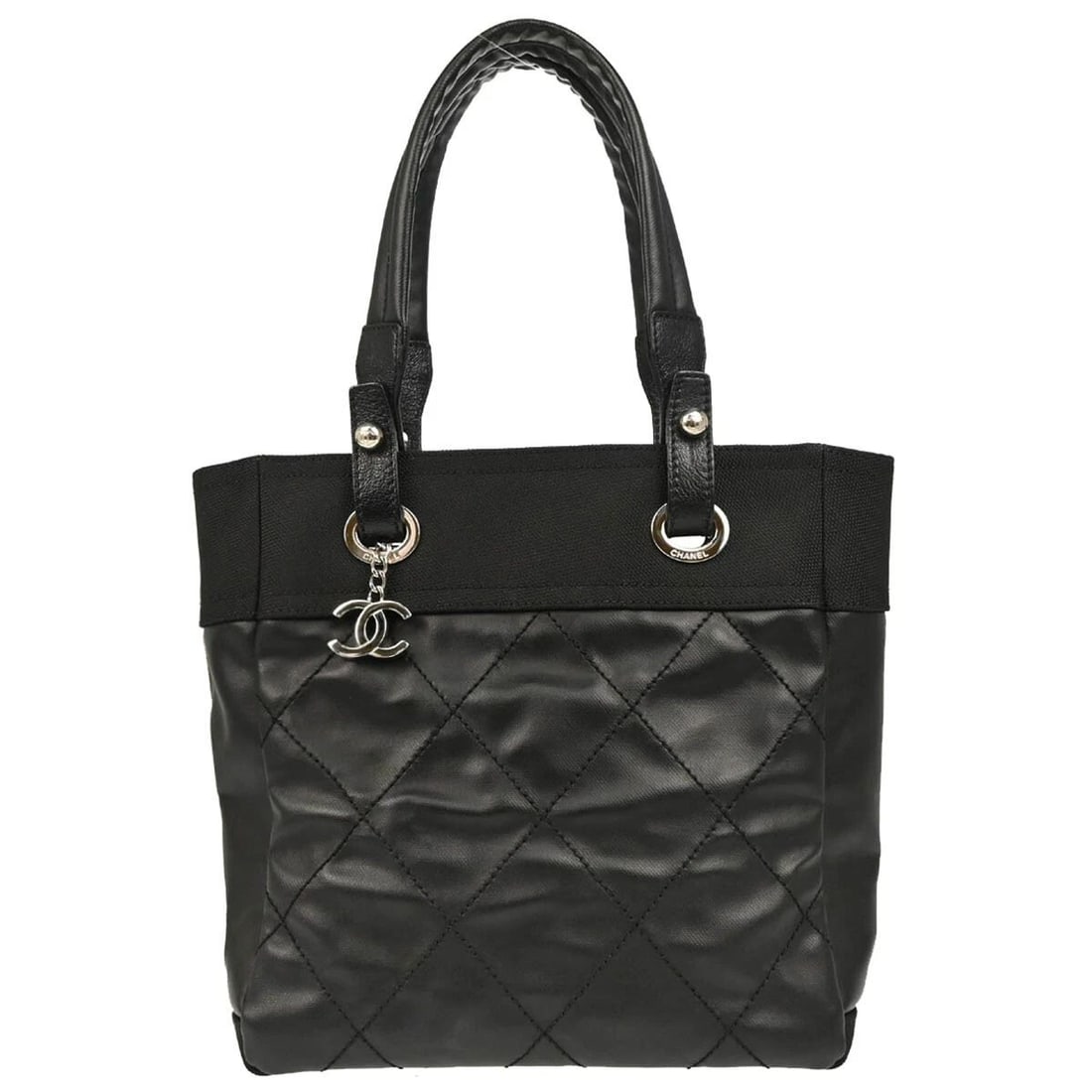 CHANEL BLACK CANVAS PARIS-BIARRITZ TOTE PM HANDBAG (1 of 2)