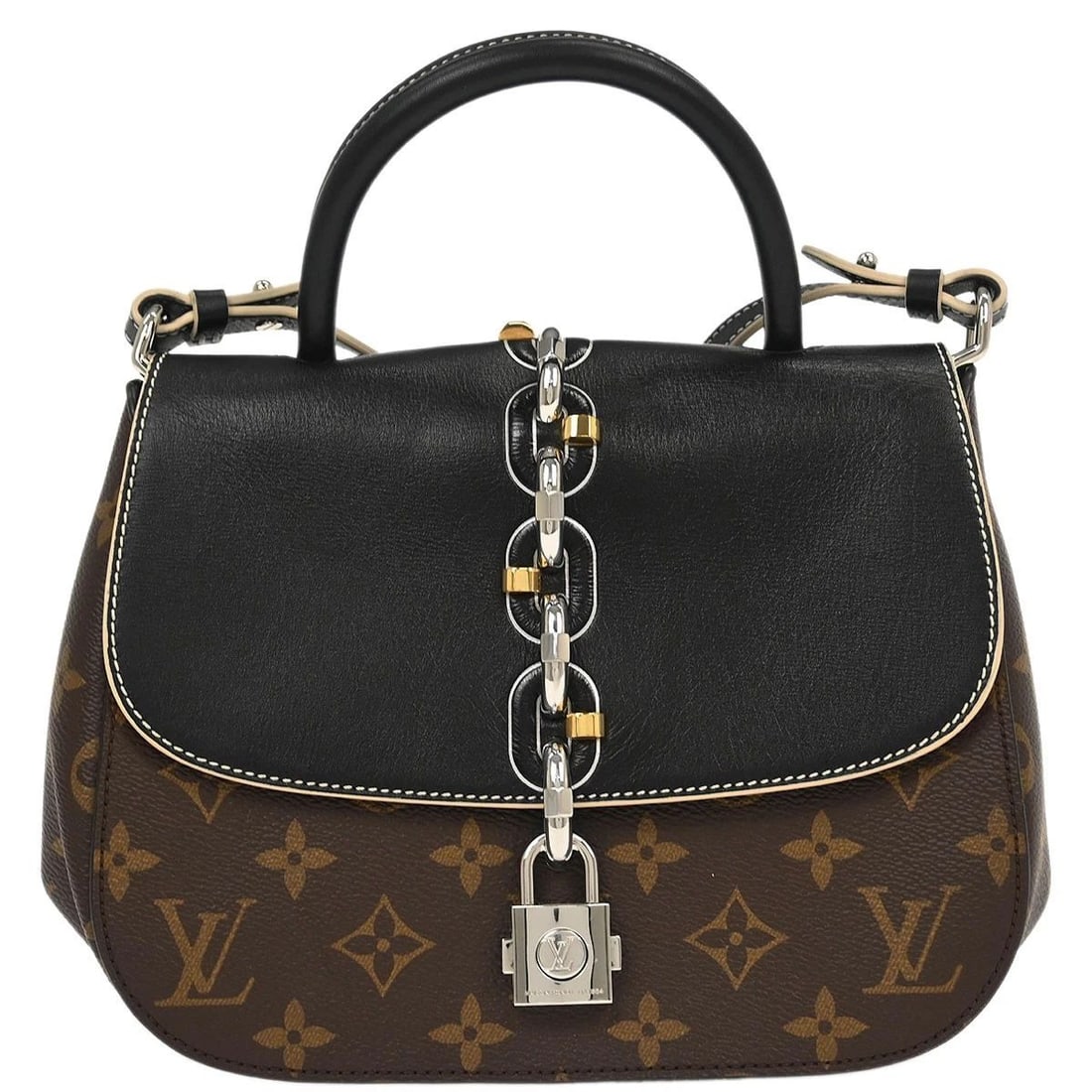 LOUIS VUITTON MONOGRAM CHAIN IT PM 2WAY HANDBAG: LOUIS VUITTON MONOGRAM CHAIN IT PM 2WAY HANDBAG Louis Vuitton Monogram Chain It PM 2way Handbag M44115 Description OUTSIDE : A: GOOD CONDITION!! Dirt on the leather parts. Shoulder Strap has scuffs. I