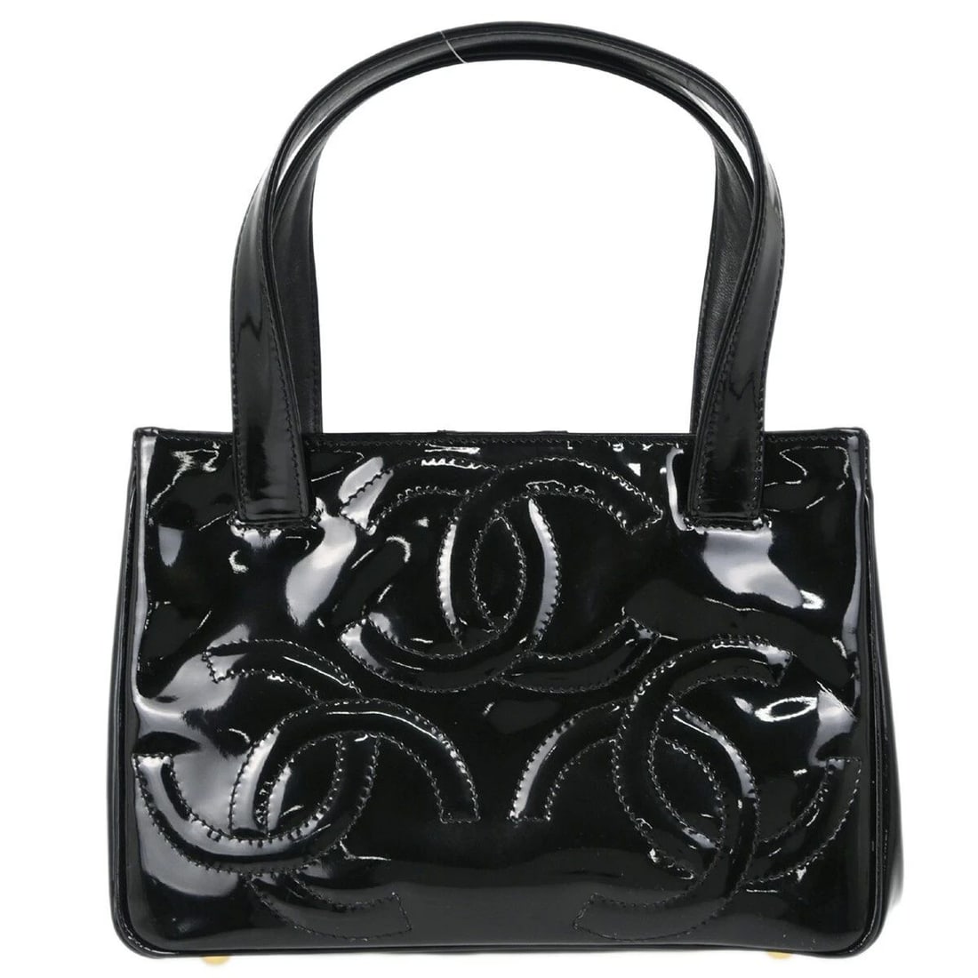 CHANEL BLACK PATENT LEATHER TRIPLE CC HANDBAG (1 of 2)