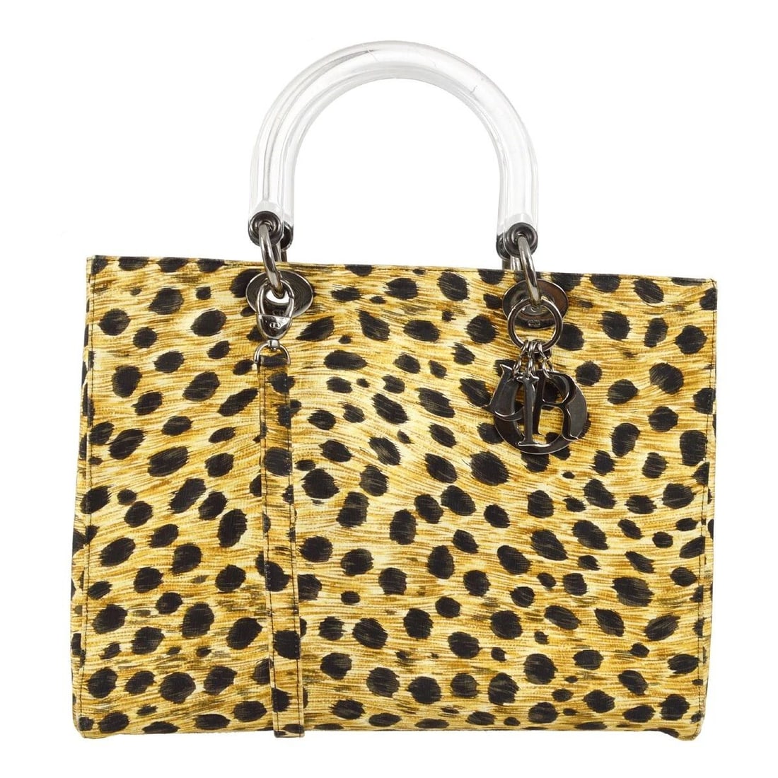 CHRISTIAN DIOR YELLOW BLACK CHEETAH LADY DIOR 2WAY HANDBAG (1 of 2)