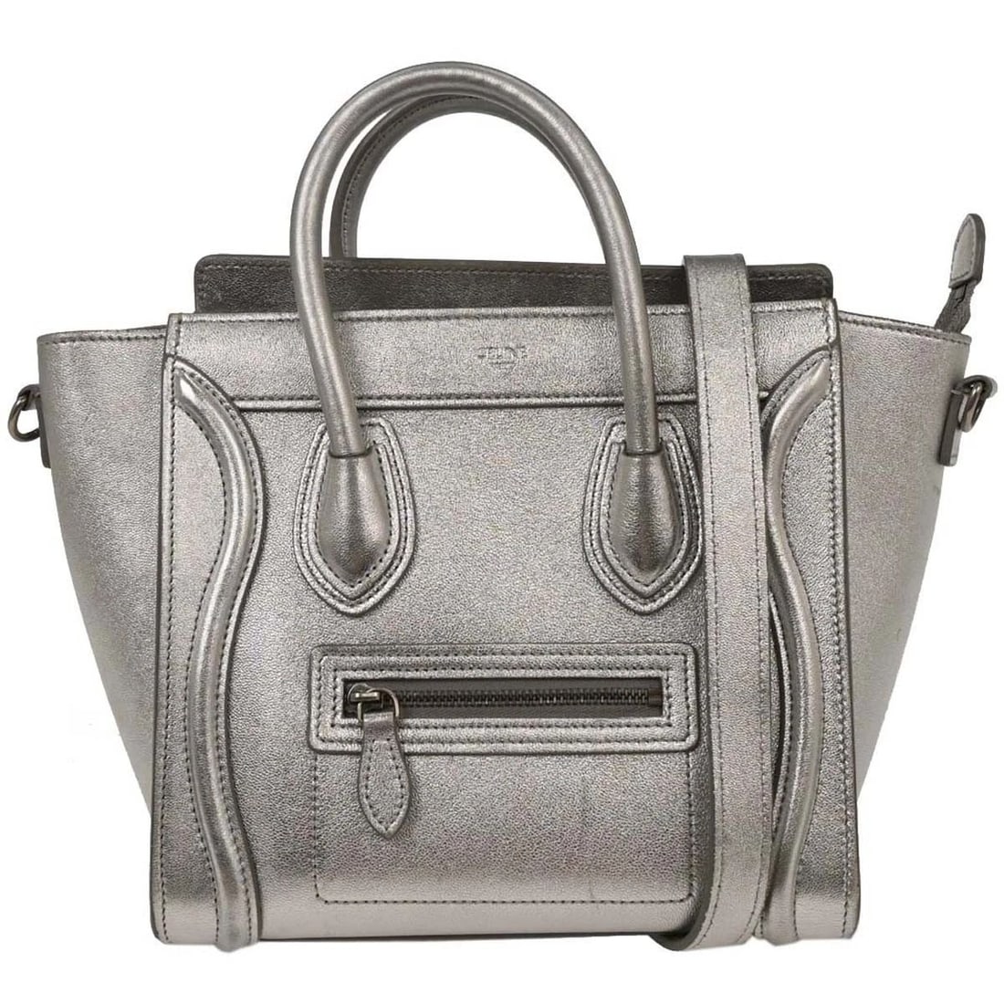 CELINE SILVER LEATHER NANO LUGGAGE TOTE BAG (1 of 2)