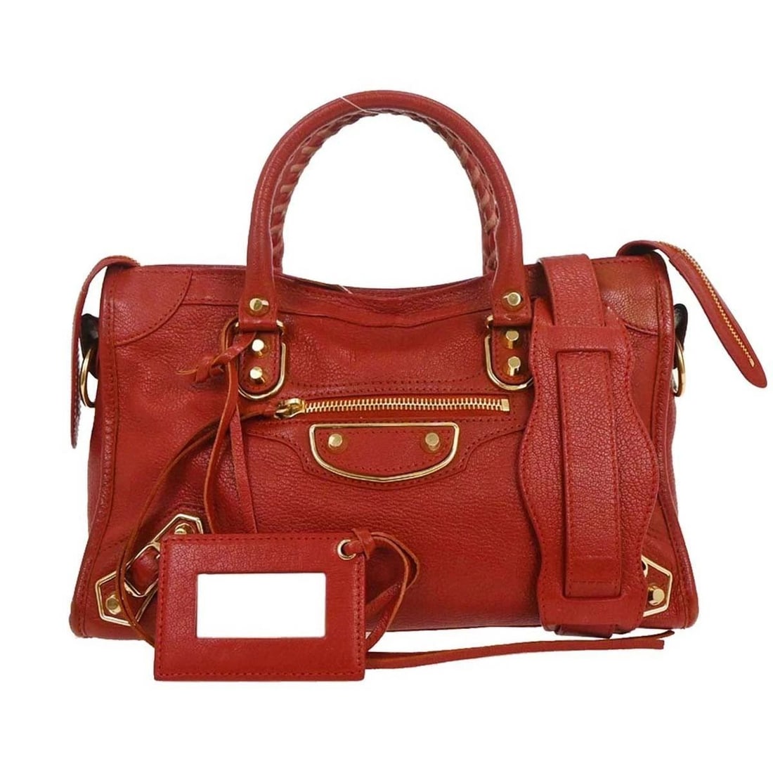 BALENCIAGA RED CITY SMALL HANDBAG: BALENCIAGA RED CITY SMALL HANDBAG Balenciaga 2way Handbag Description OUTSIDE : A: GOOD CONDITION!! Scuffs. Dirt near the zipper rail. Edge has scuffs. INSIDE : A: GOOD CONDITION!! Dirt and stains. S