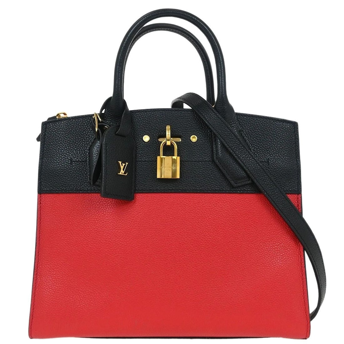 LOUIS VUITTON RED BLACK CITY STEAMER PM 2WAY HANDBAG: LOUIS VUITTON RED BLACK CITY STEAMER PM 2WAY HANDBAG Louis Vuitton Red Black City Steamer PM 2way Handbag M54868 Description OUTSIDE : A+: VERY GOOD CONDITION!! Minor stains. INSIDE : A: GOOD CONDITIO