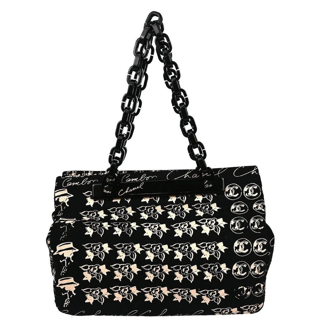 CHANEL BLACK CANVAS CHAIN SHOULDER BAG (1 of 2)